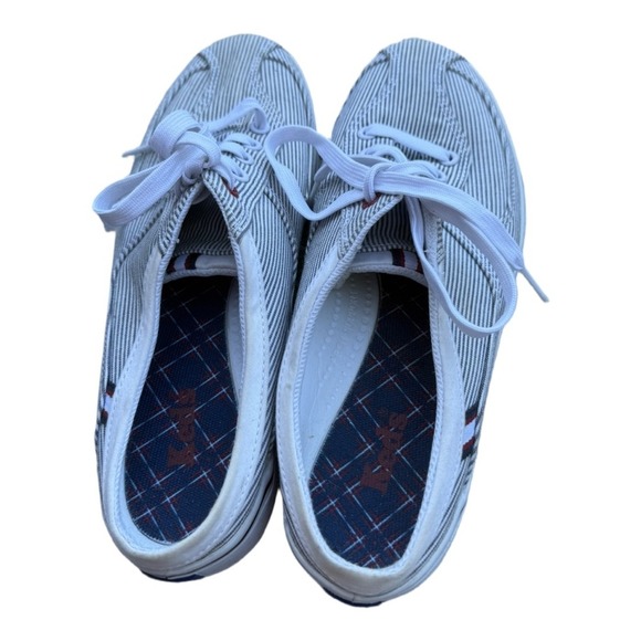 Keds Size 8 Gray Sneaker Shoes Fabric Women Striped Open Back Slip On Shoe - Picture 3 of 6